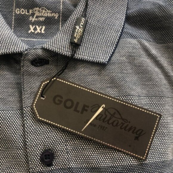 Golf Tailoring Top Polo Shirt for Men 3 button Stripe Blue Grey Short Sleeve XXL - Picture 7 of 8